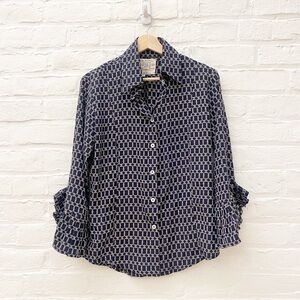 Fine Garments by Bell || Ruffle Cuff Button Down Top Navy Blue 8